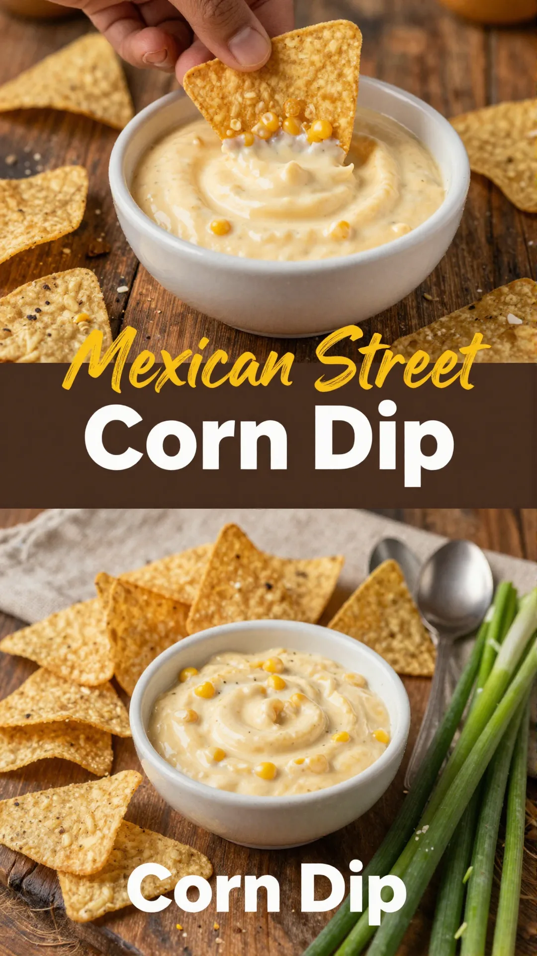 A bowl of creamy Southwest corn dip garnished with fresh cilantro and served with tortilla chips.