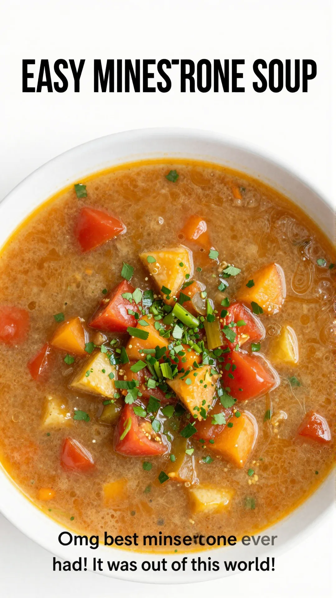 A bowl of classic minestrone soup filled with colorful vegetables and pasta.