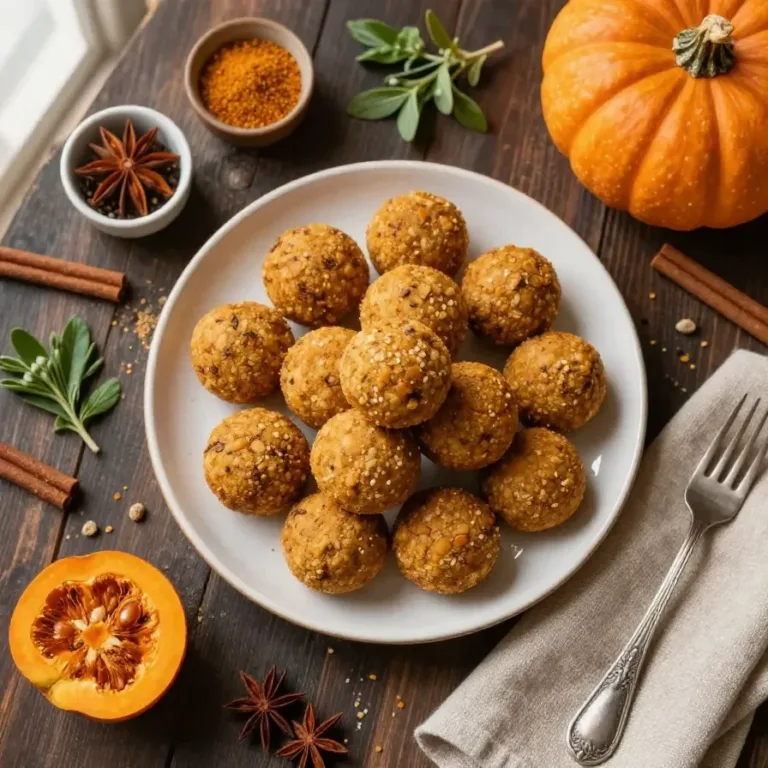 Delicious pumpkin spice cookie balls arranged on a wooden platter