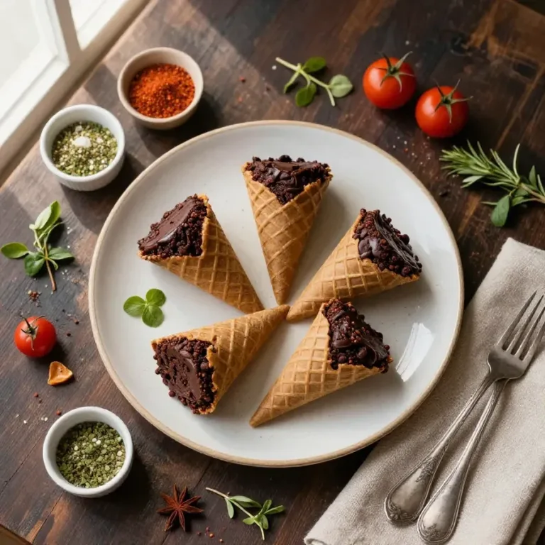 A delicious witch hat brownie cone topped with chocolate and sprinkles
