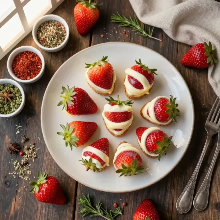 Delicious mummy cheesecake stuffed strawberries arranged on a plate