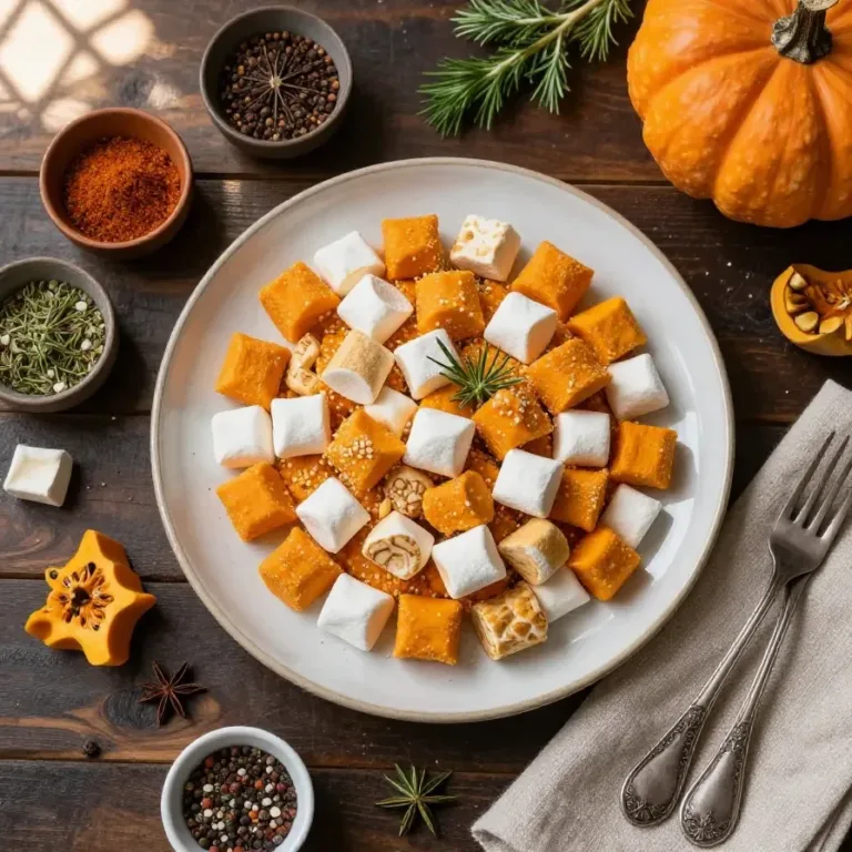 A close-up of pumpkin marshmallow pop clusters arranged on a wooden table