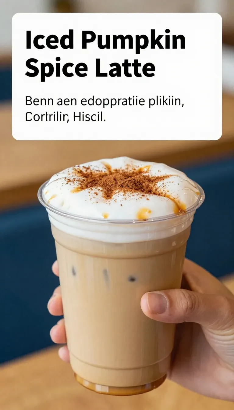 A close-up of a pumpkin spice latte topped with whipped cream and caramel drizzle in a ceramic mug.