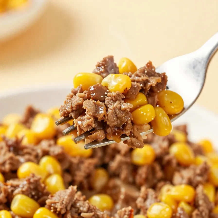 A delicious plate of Filipino-style canned corn beef hash served with rice and fried egg