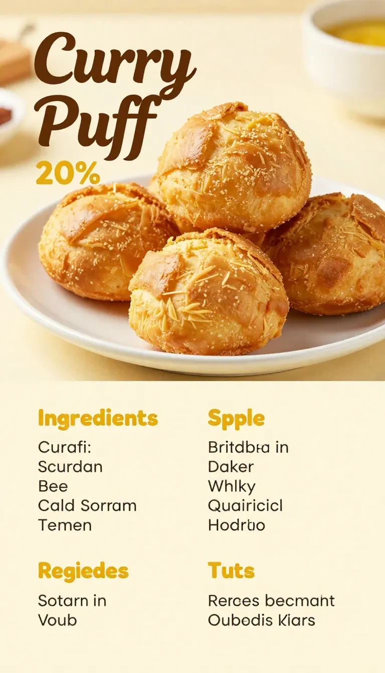 Golden brown curry puffs arranged on a white plate with a dipping sauce