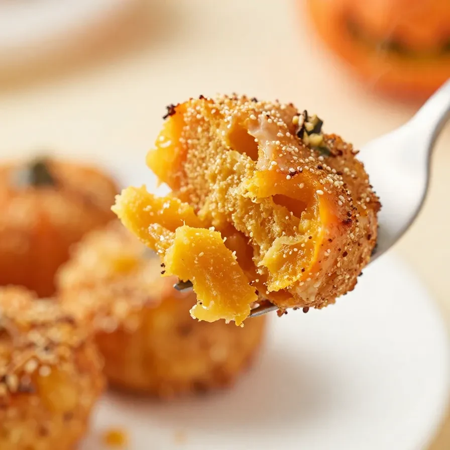 A platter of baked Jack-O’-Lantern bites shaped like mini pumpkins, garnished with herbs.