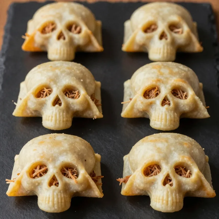A plate of enchilada skulls with vibrant toppings and melted cheese.