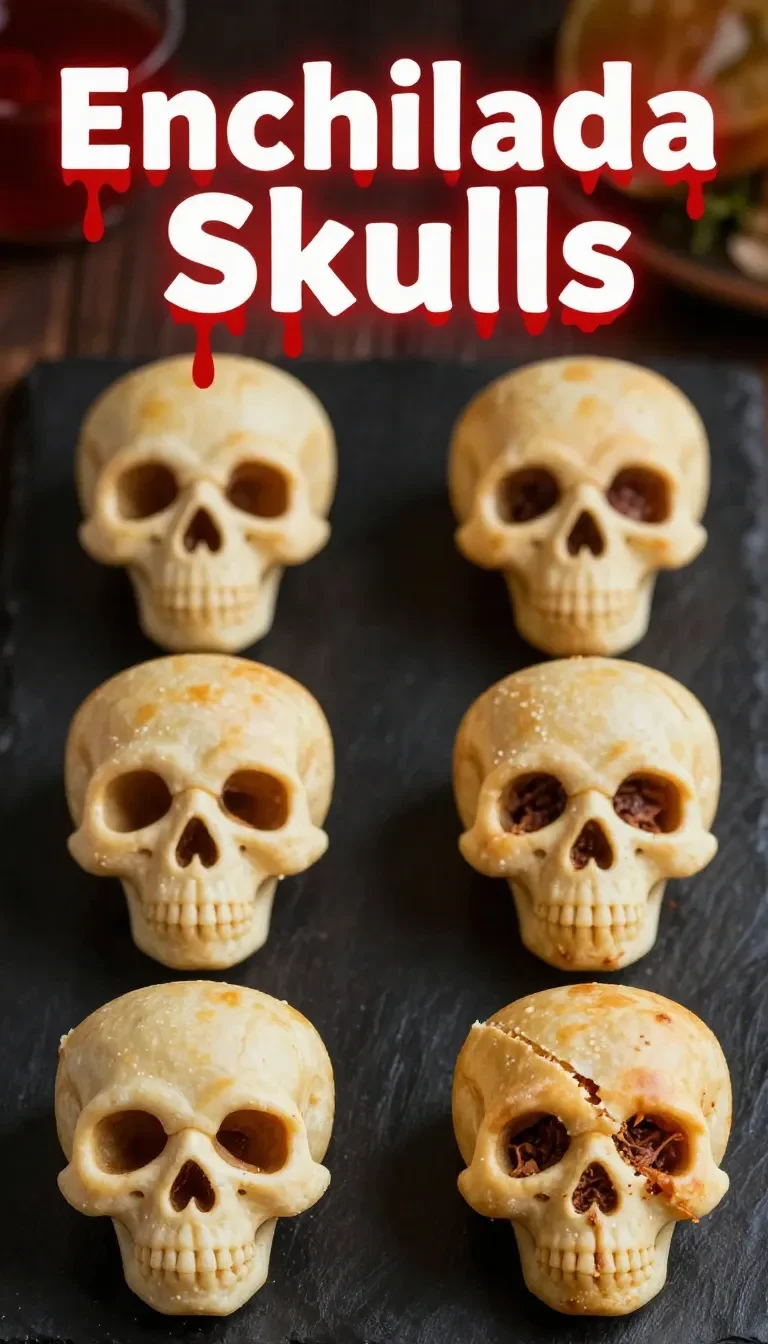 A plate of enchilada skulls with vibrant toppings and melted cheese.