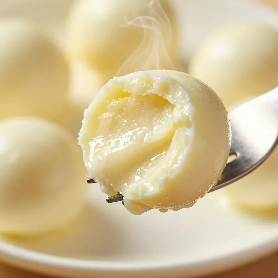 Close-up of no-cook mozzarella balls styled as spooky eyeballs on a plate.