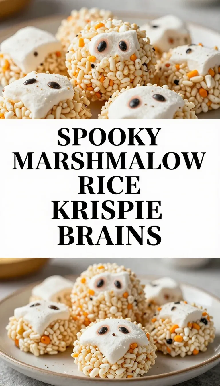 A close-up of a marshmallow Rice Krispie treat shaped like a brain, decorated with pink and white icing.