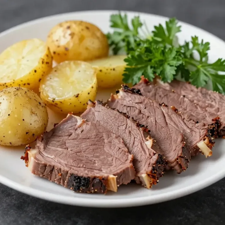 A delicious slow cooker corned beef served with colorful root vegetables.