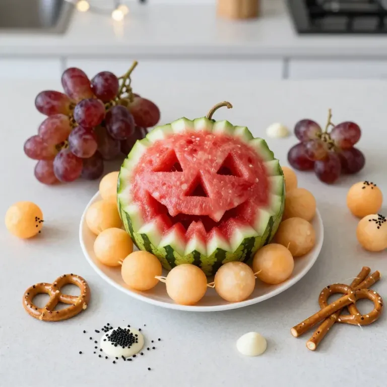 28 Spooky & Easy Halloween Snacks for Adults A variety of spooky Halloween snacks arranged on a table, including ghost-shaped cookies and pumpkin dip.