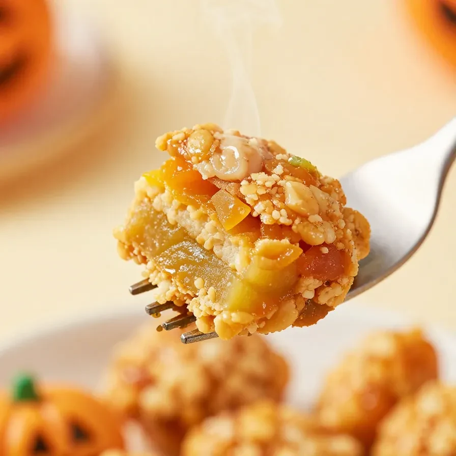 A bowl of colorful Halloween snack mix with pretzels, candy corn, and chocolate pieces.