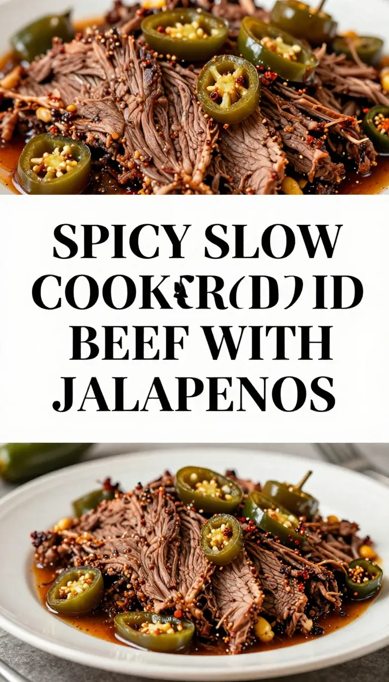 A slow cooker filled with spicy corned beef and jalapenos
