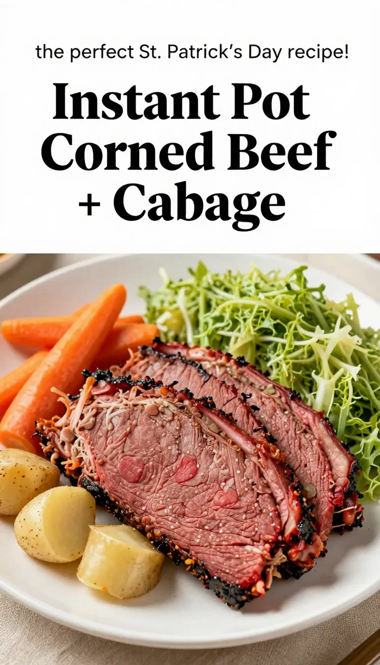 A delicious plate of Instant Pot corned beef and cabbage with carrots and potatoes